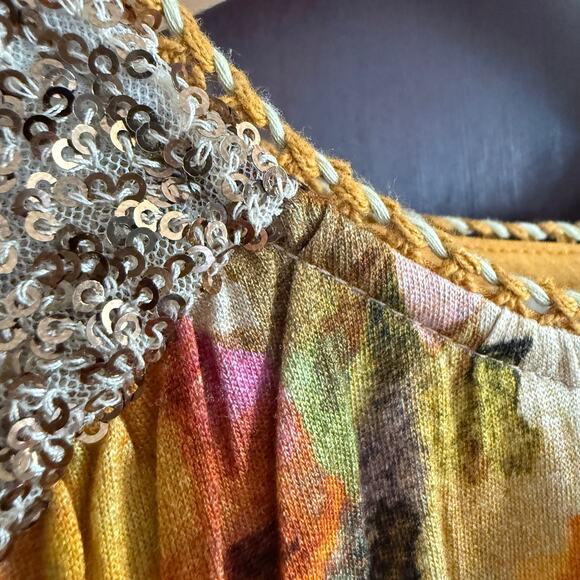 BL-NK LONDON  x Anthropologie Sequin-Embellished Small Yellow Gold Blouse Floral - Picture 8 of 9